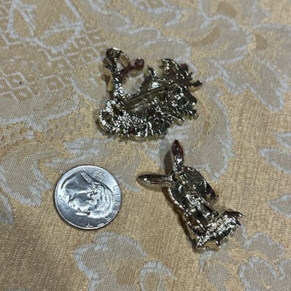 HOLIDAY🎄🎄GERRY’S Reindeer Red Green Rhinestone BROOCH SET - Picture 5 of 6